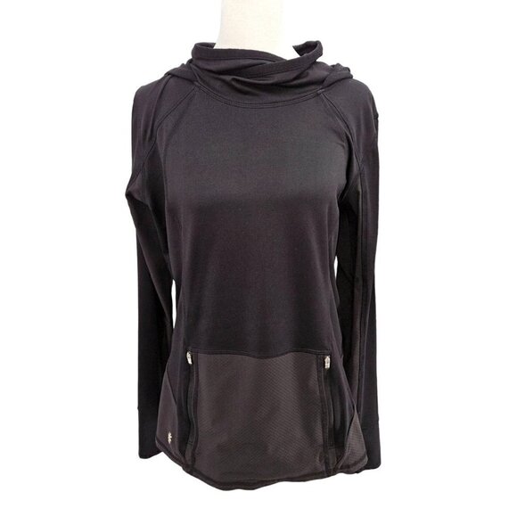 Athleta Womens Pullover Hoodie Sweatshirt Kangaroo Zip Pocket Medium 8 10 Black - Picture 3 of 16
